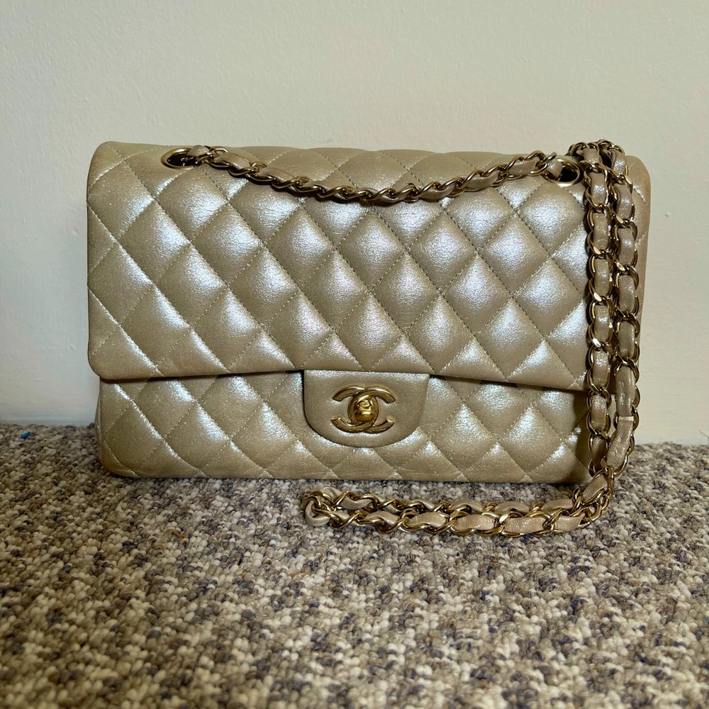 Chanel Metallic Lambskin Medium Light Gold  ghw